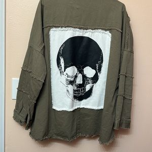 Distressed Oversized Skull Shacket Size M Olive Green